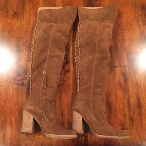 Cognac over the knee boots